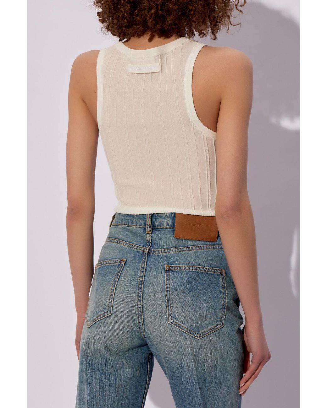 Victoria Beckham Natural Striped Fine-Knit Tank Top