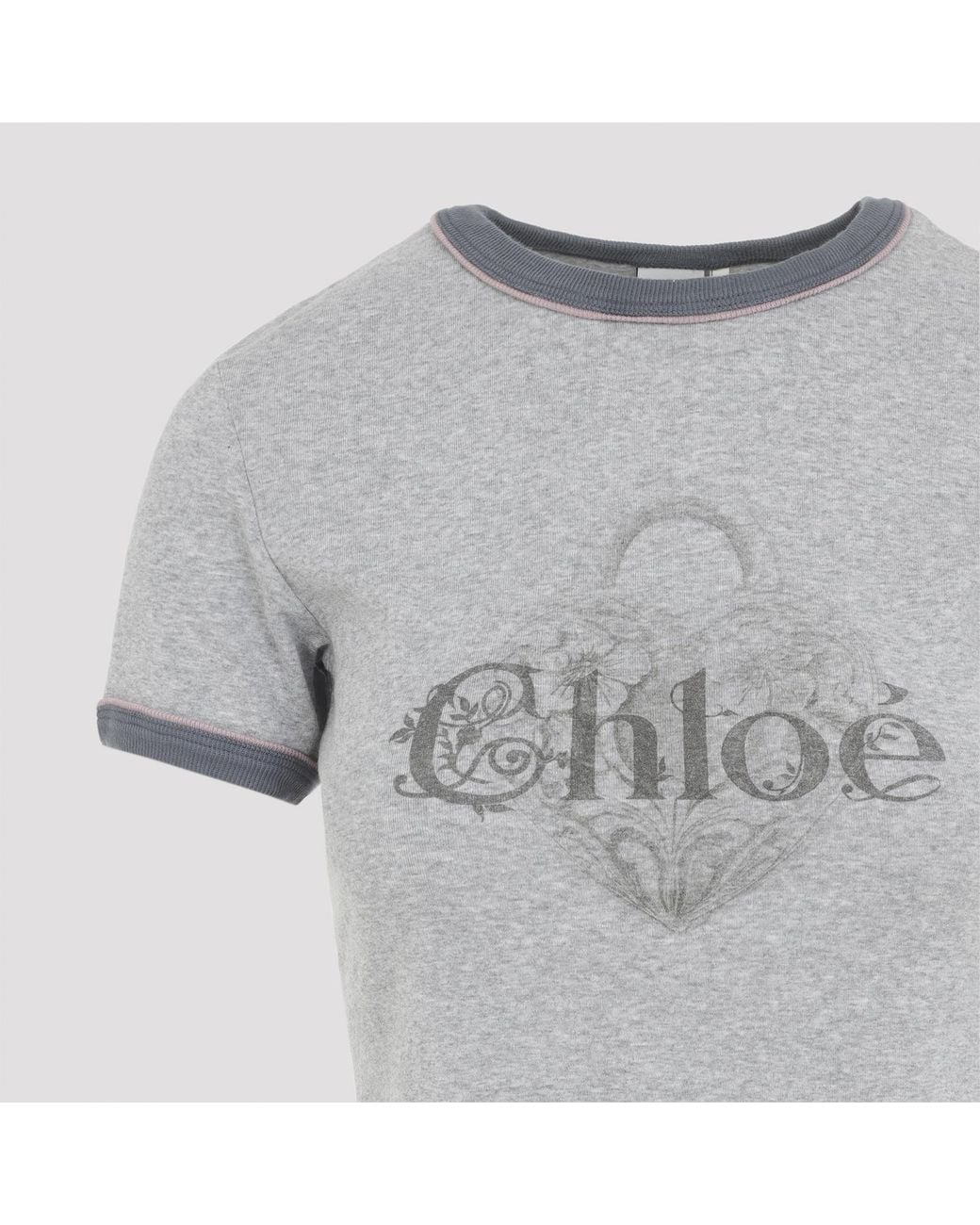 Chloé Gray Chloé Logo Printed Crewneck T-Shirt