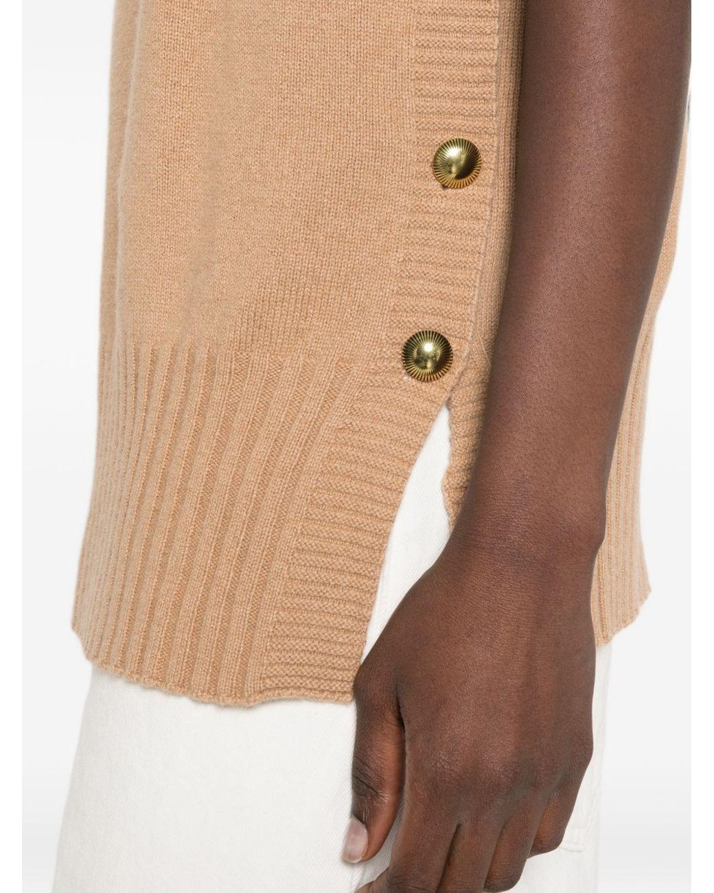Twinset Natural Button-Detail High-Neck Knitted Vest