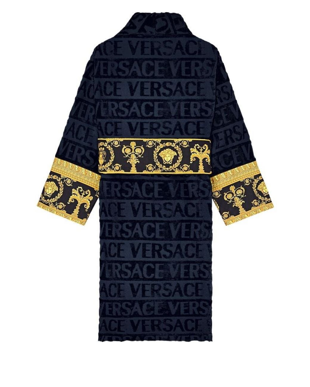 Versace Blue Barocco-Panel Logo Devoré Robe