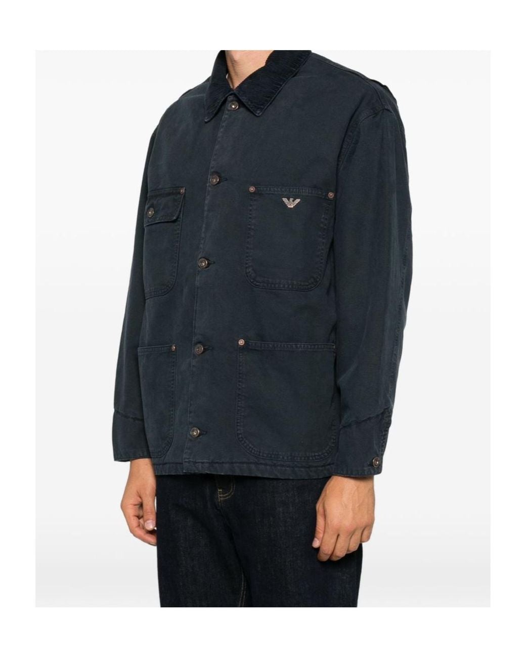 Emporio Armani Blue Corduroy-Collar Logo-Plaque Jacket for men