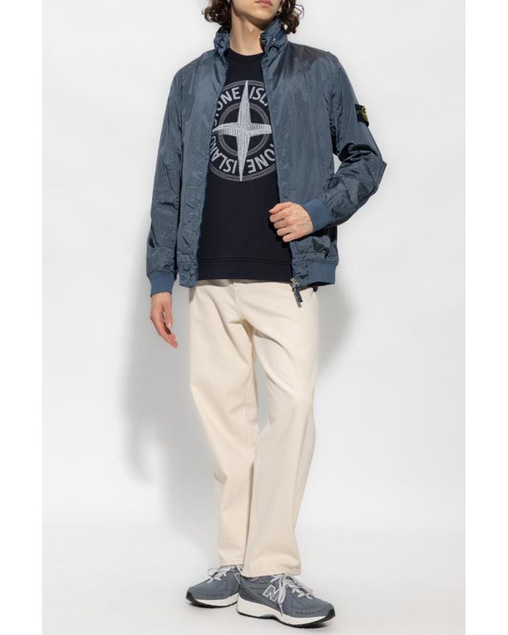 Stone Island Blue Logo Patch Zipped Jacket for men