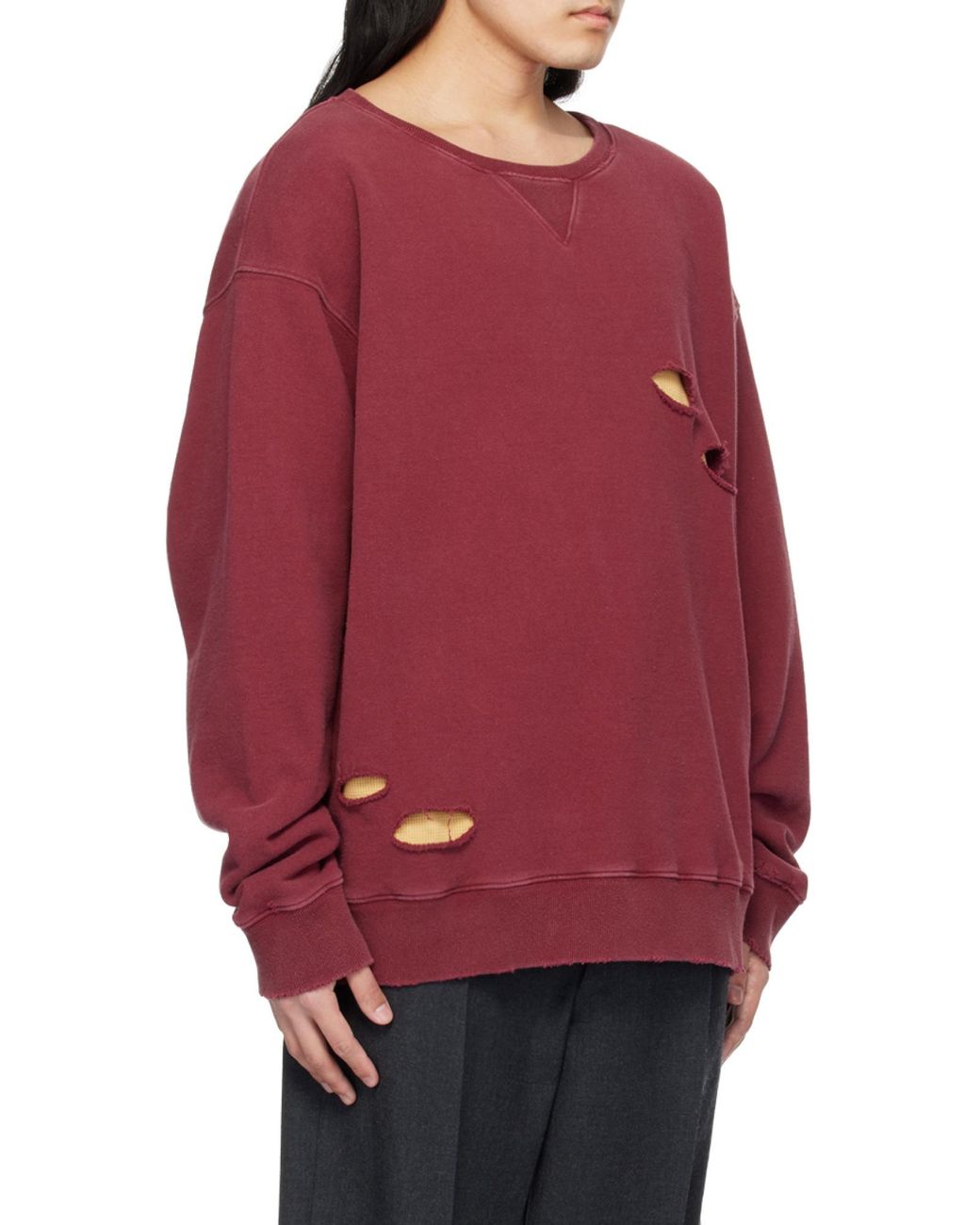 Maison Margiela Red Distressed Oversized Sweatshirt for men