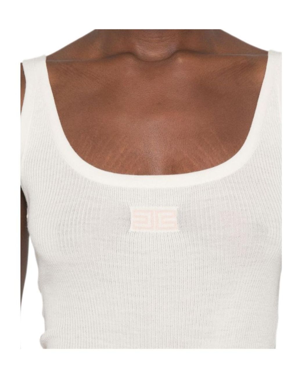 Elisabetta Franchi White Ribbed-Knit Logo-Patch Vest