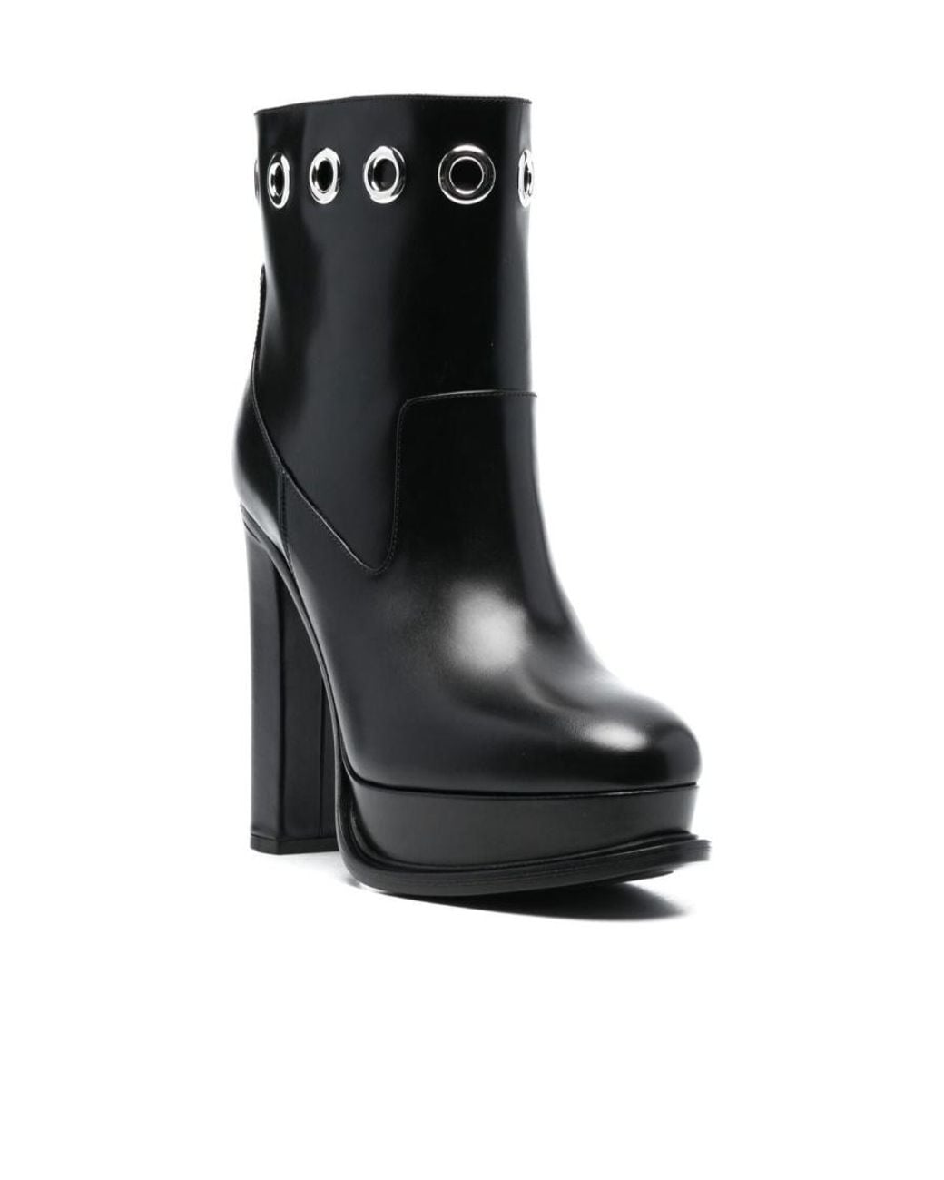 McQueen Black Eyelet Detailed Platform Boots