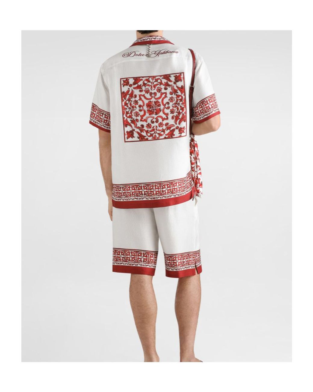 Dolce & Gabbana White Majolica-Printed Jacquard Hawaii Shirt for men