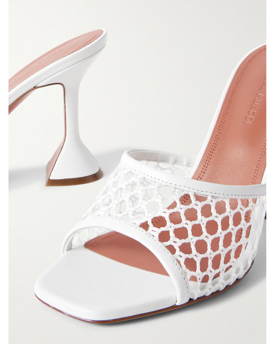 AMINA MUADDI White Round Toe. Lace-Up Front. Stiletto Heel