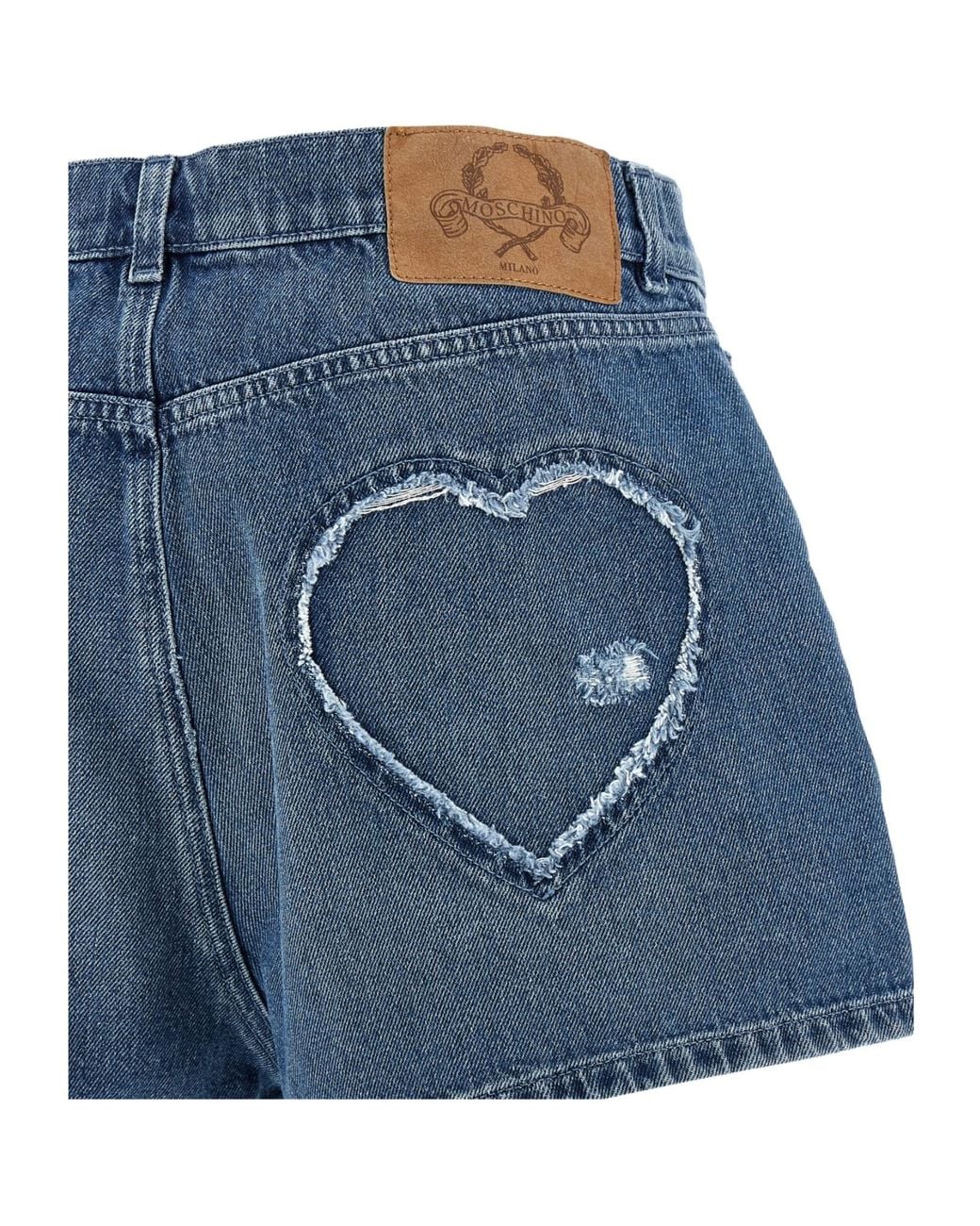 Moschino Blue Heart Distressed Denim Shorts