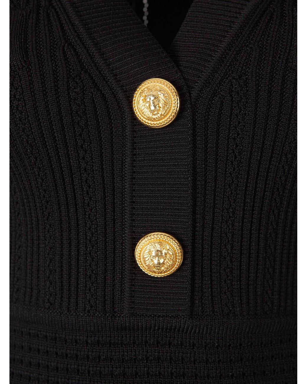 Balmain Black V-Neck Woven Mesh Mini Dress