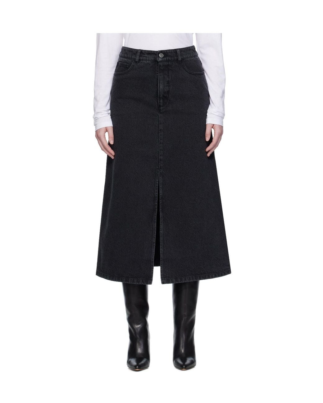 A.P.C. Black Split-Front Denim Midi Skirt