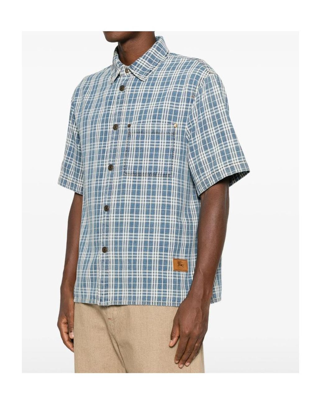 Burberry Blue Checked Button-Up Shirt for men