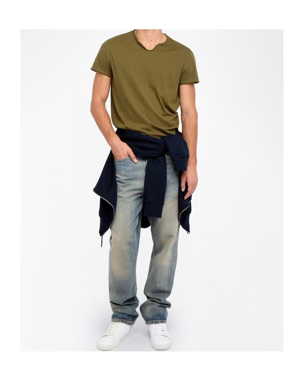 Zadig & Voltaire Green Monsatir Button-Detail T-Shirt for men