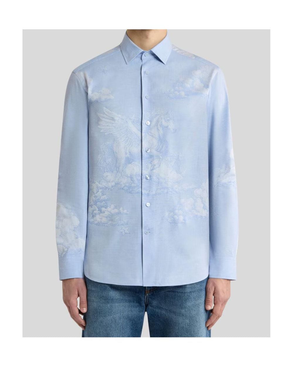 Etro Blue Pegasus Printed Buttoned Shirt for men