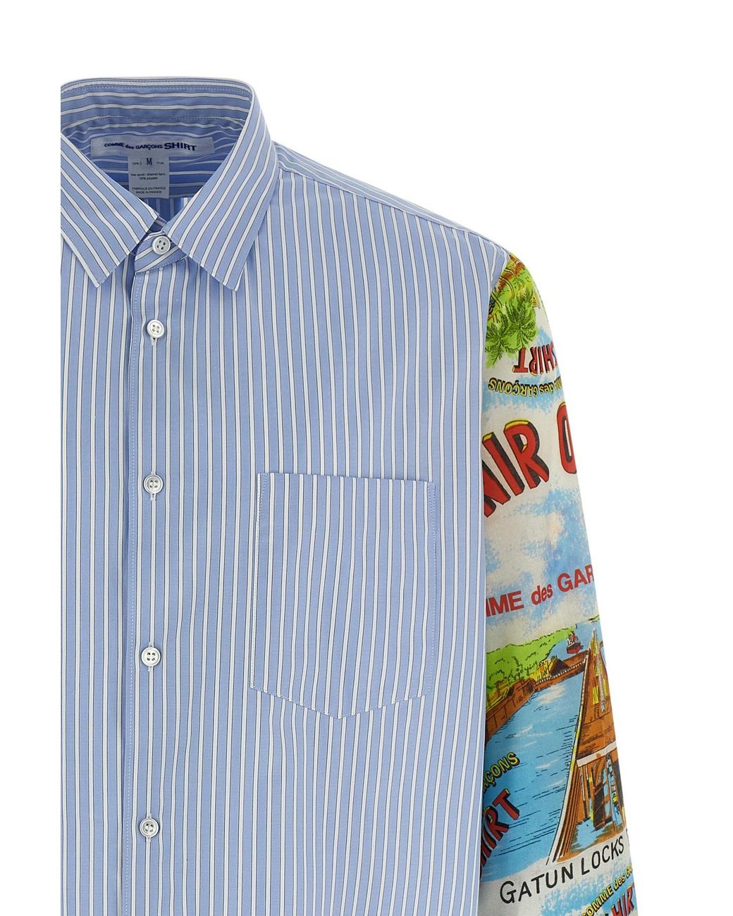 Comme des Garçons Blue Patterned Sleeve Cotton Poplin Shirt With Asymmetrical Hem for men