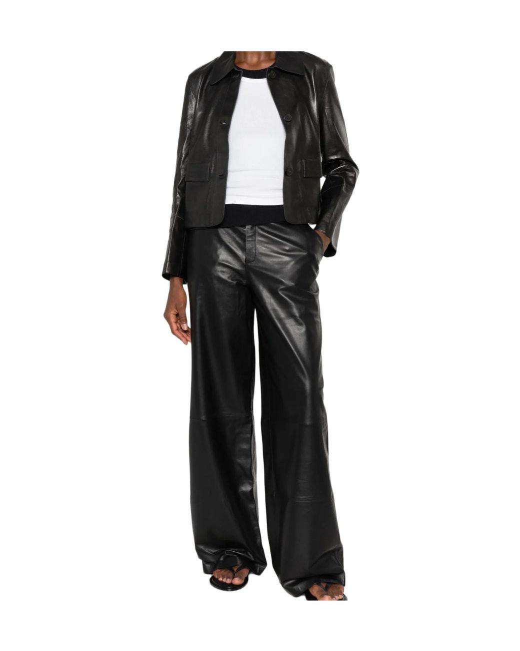 Arma Black Wide-Leg Leather Pants