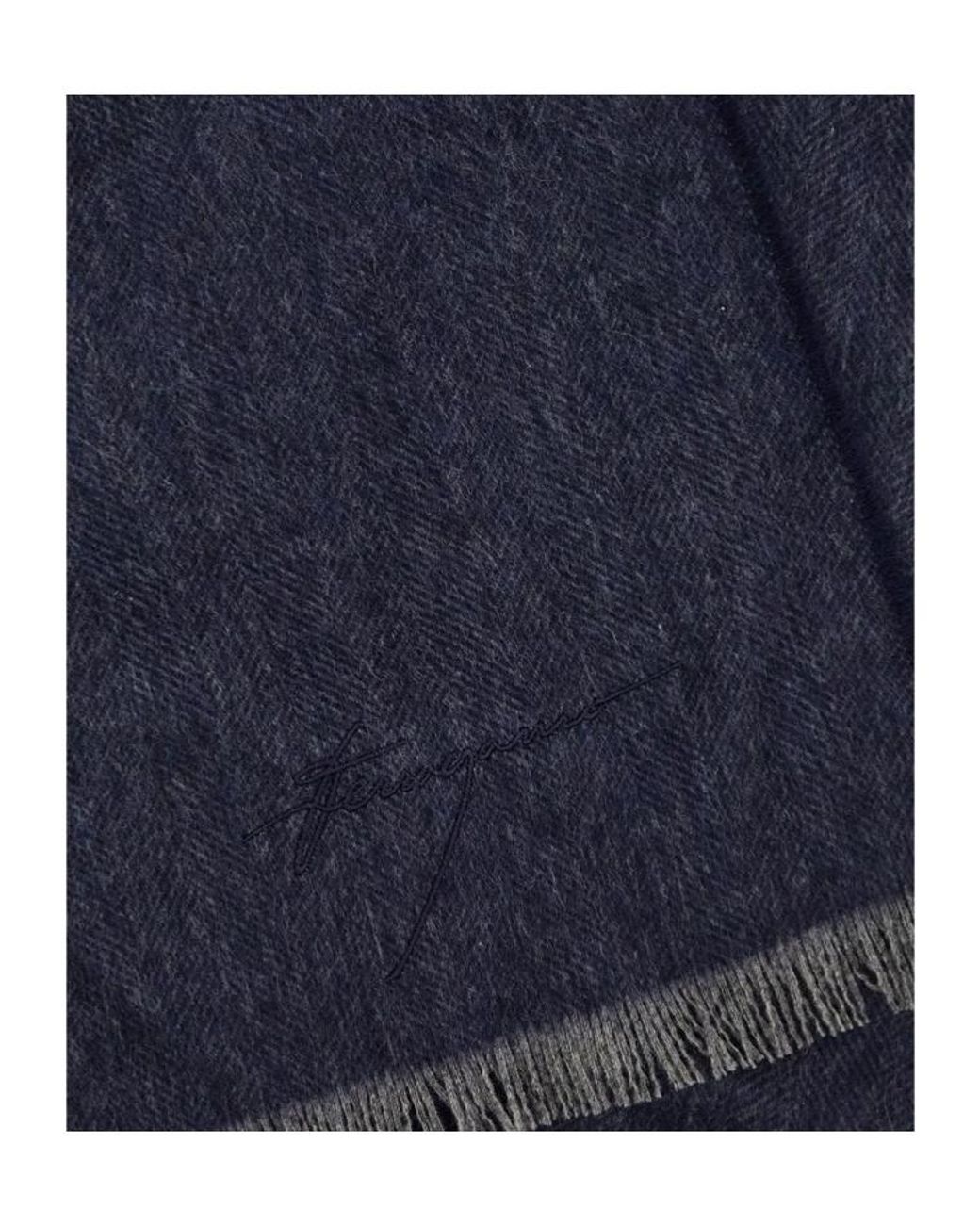 Ferragamo Blue Ferragamo Signature Embroidered Scarf for men