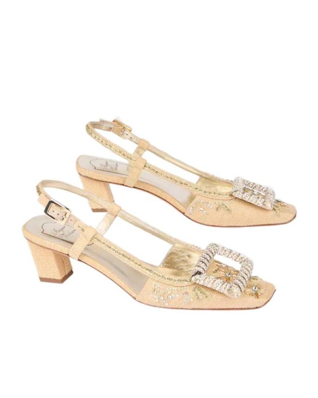 Roger Vivier Natural Crystal-Embellished Buckle Slingback Pumps