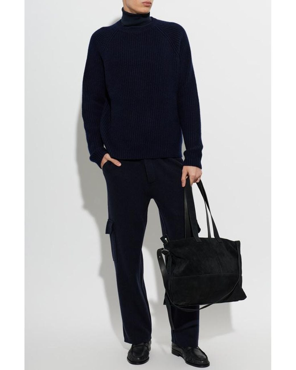 Lisa Yang Blue Soren Ribbed Knitted Sweater for men