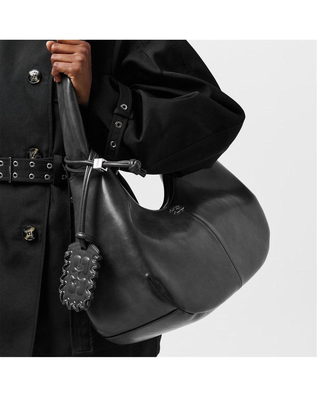 Ganni Gray Logo Shoulder Bag