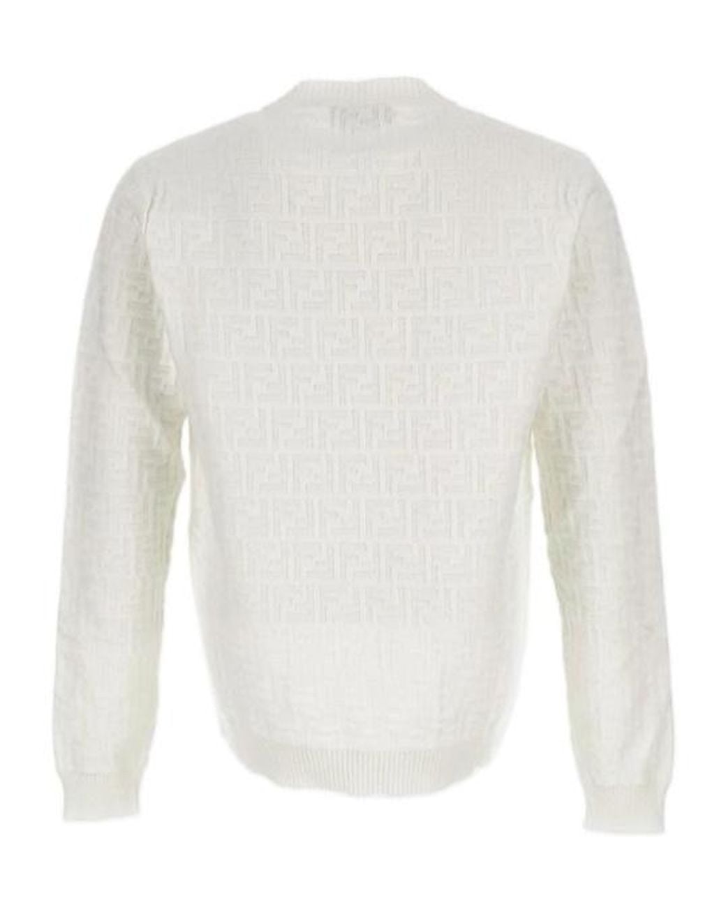 Fendi White Ff Monogram Crewneck Knitted Jumper for men