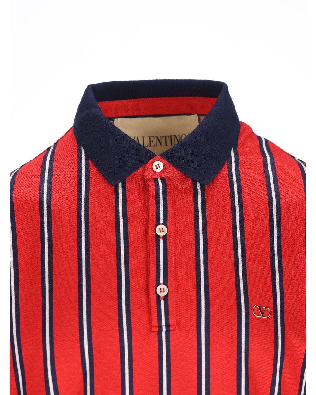 Valentino Red Vlogo Plaque Striped Polo Shirt for men