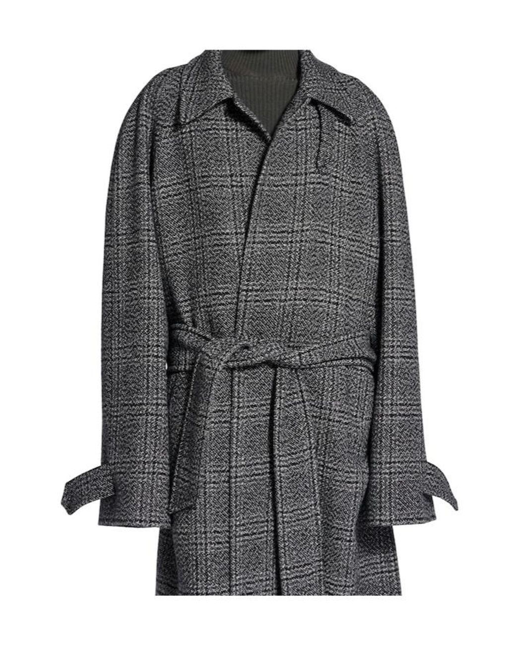 Balenciaga Gray Vintage Checked Belted Coat for men