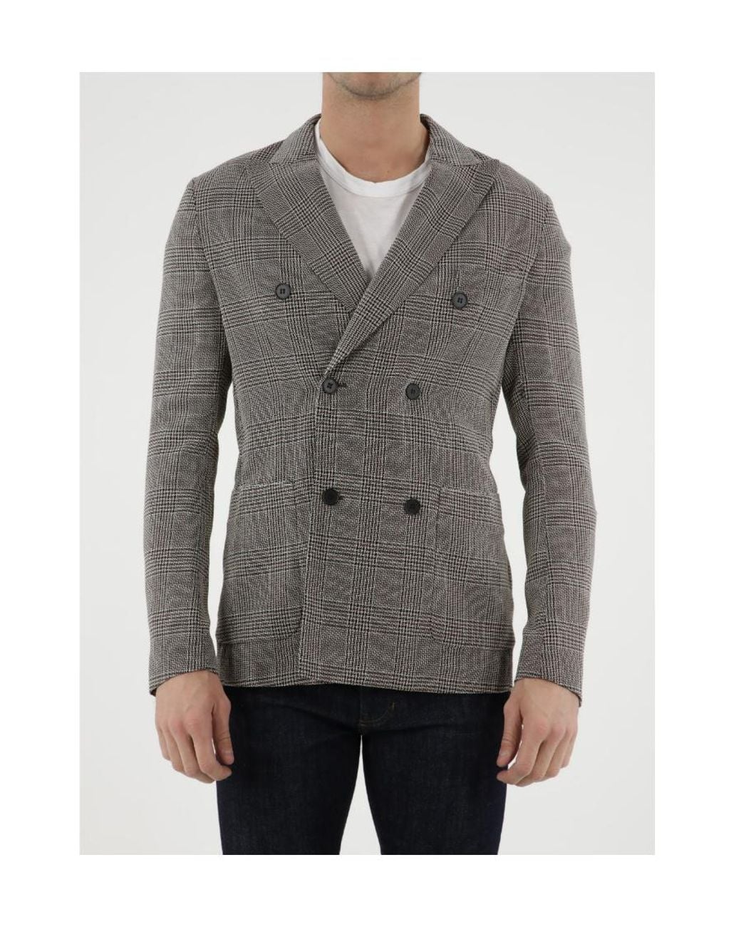 Tonello Gray Glen Plaid Double-Breasted Jacket for men
