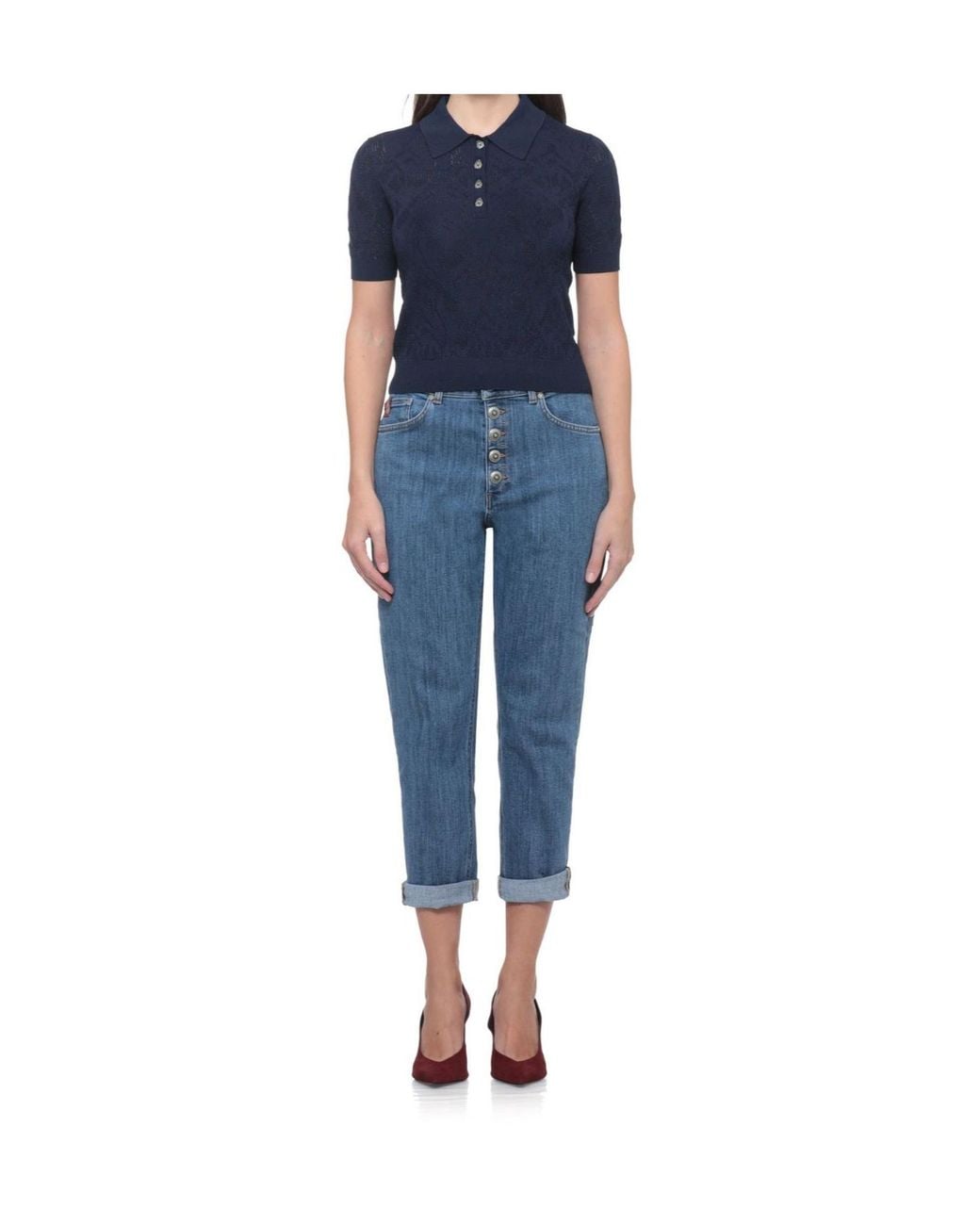 Dondup Blue Open-Knit Short-Sleeved Polo Shirt