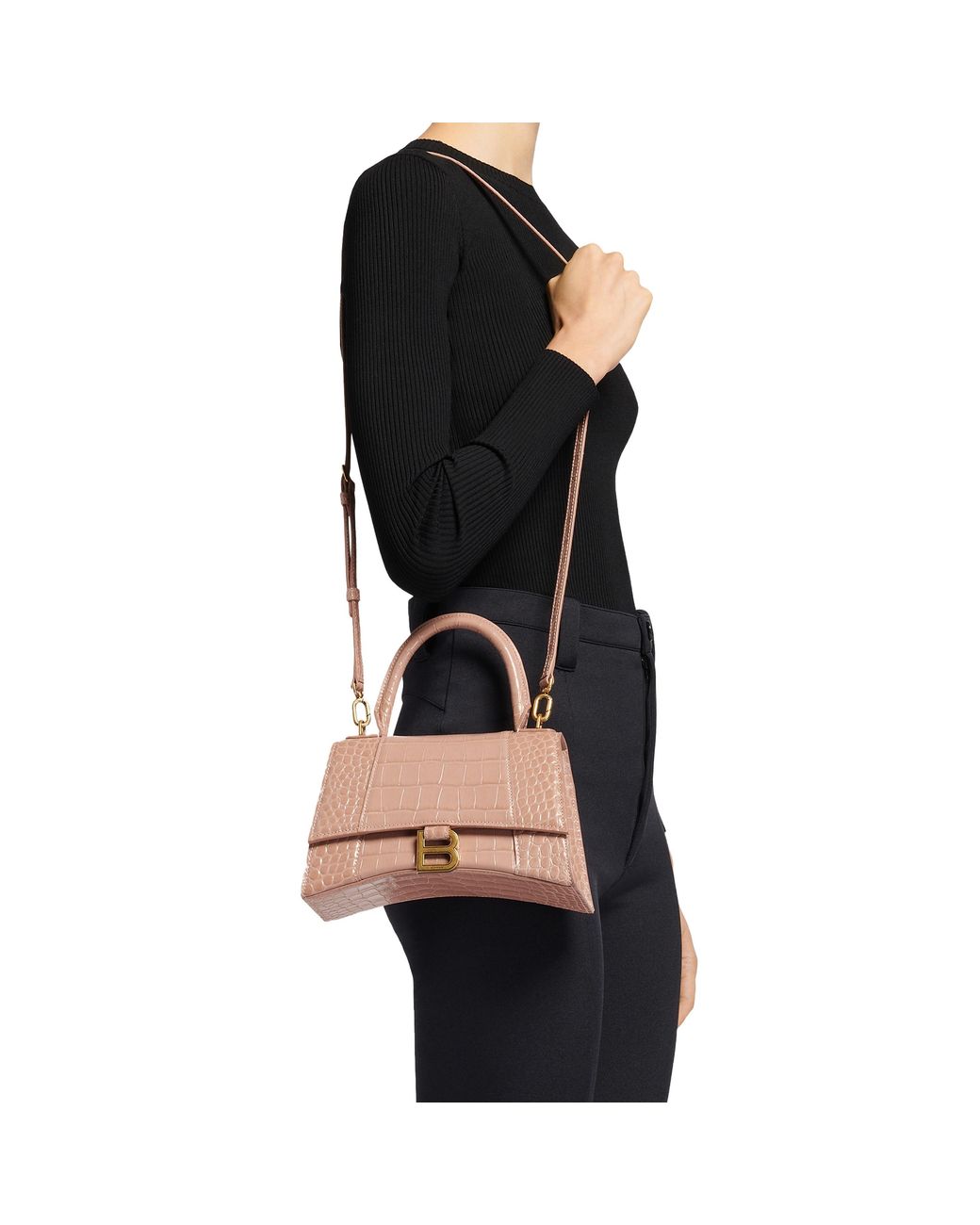 Balenciaga Pink Borsa Hourglass Small Con Lavorazione Coccodrillo Da Donna