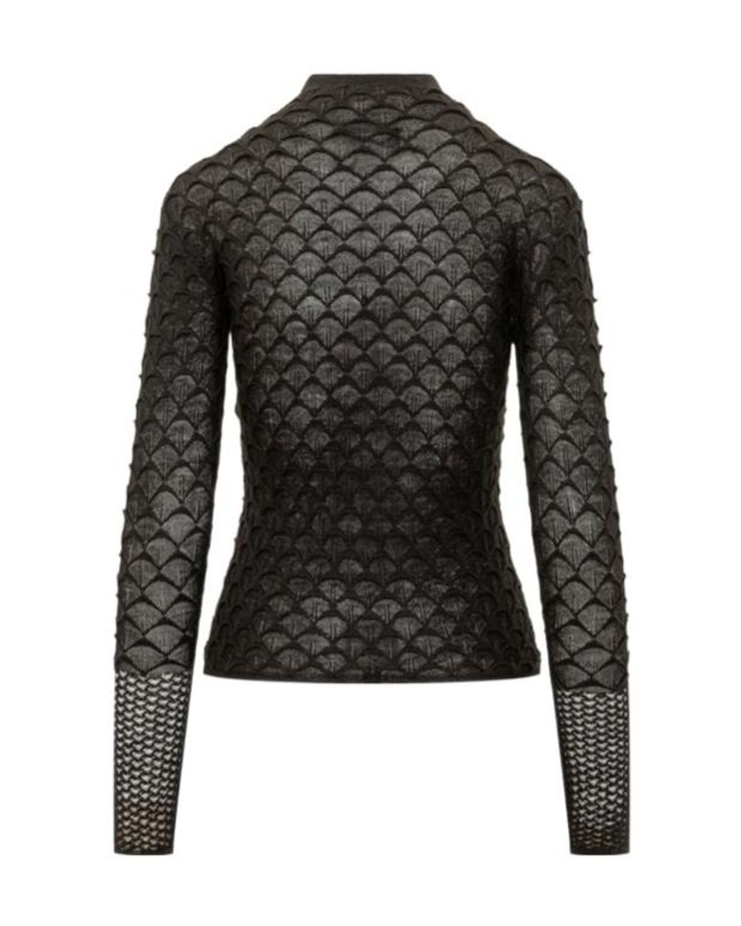 Lanvin Black Textured High-Neck Knitted Top