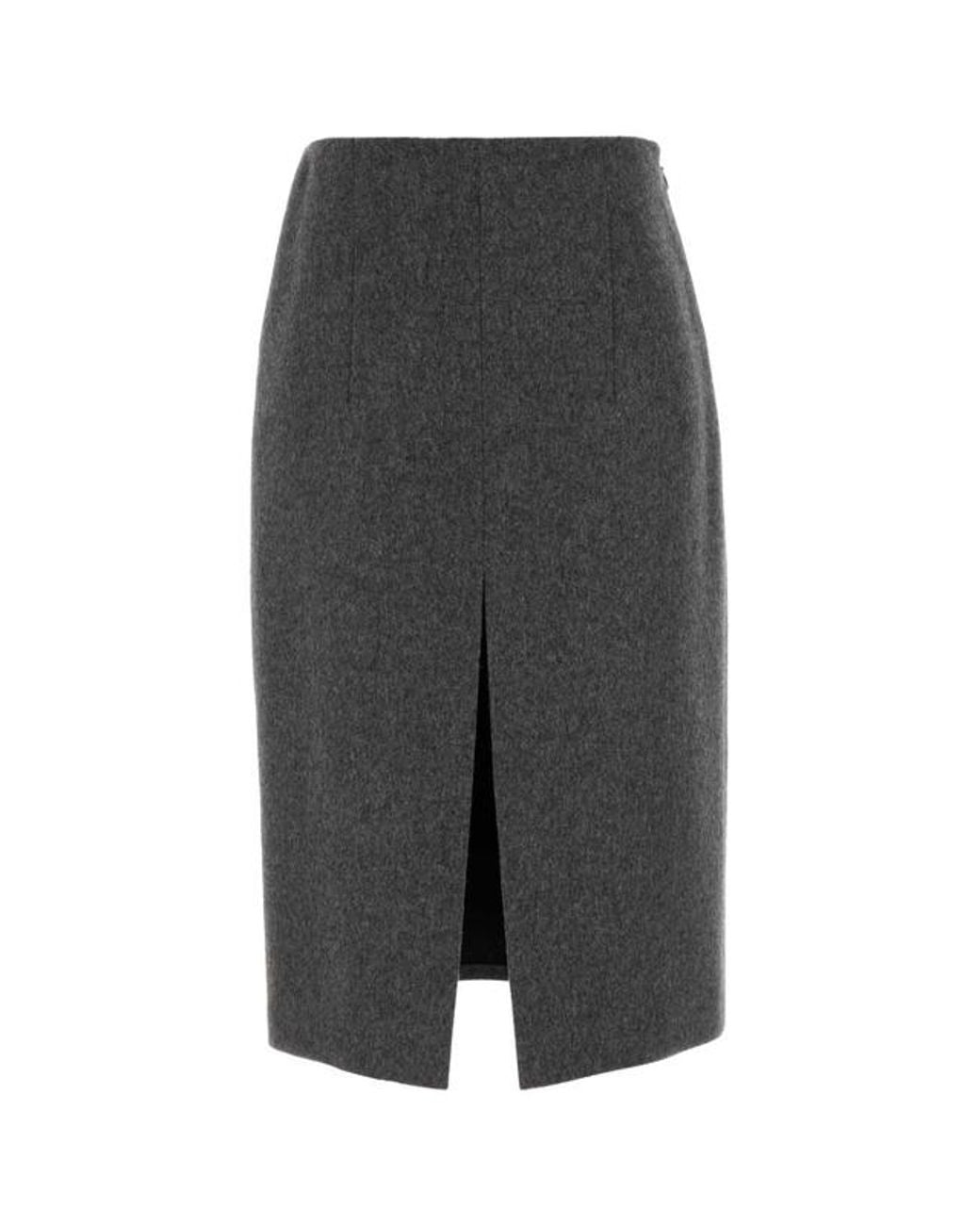Prada Gray Slit-Detailed Midi Skirt
