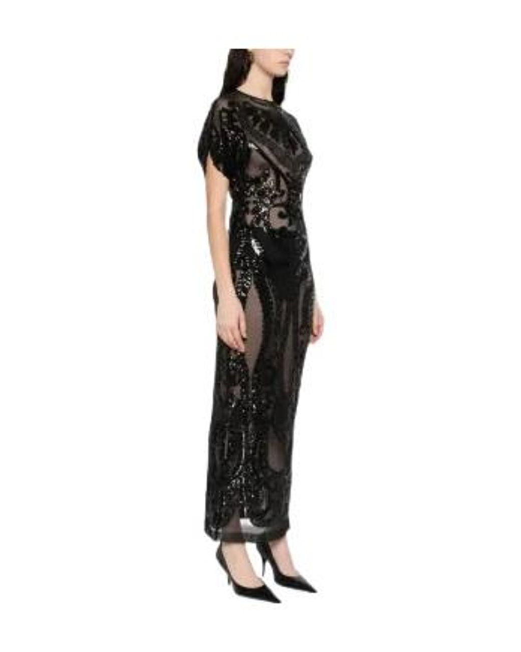 Norma Kamali Black Sequin-Embellished Cap-Sleeve Midi Dress