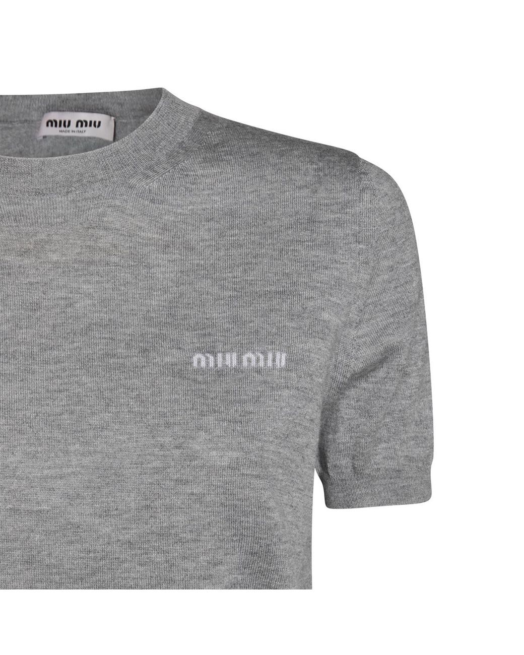 Miu Miu Gray Logo Jacquard Fine-Knit Top