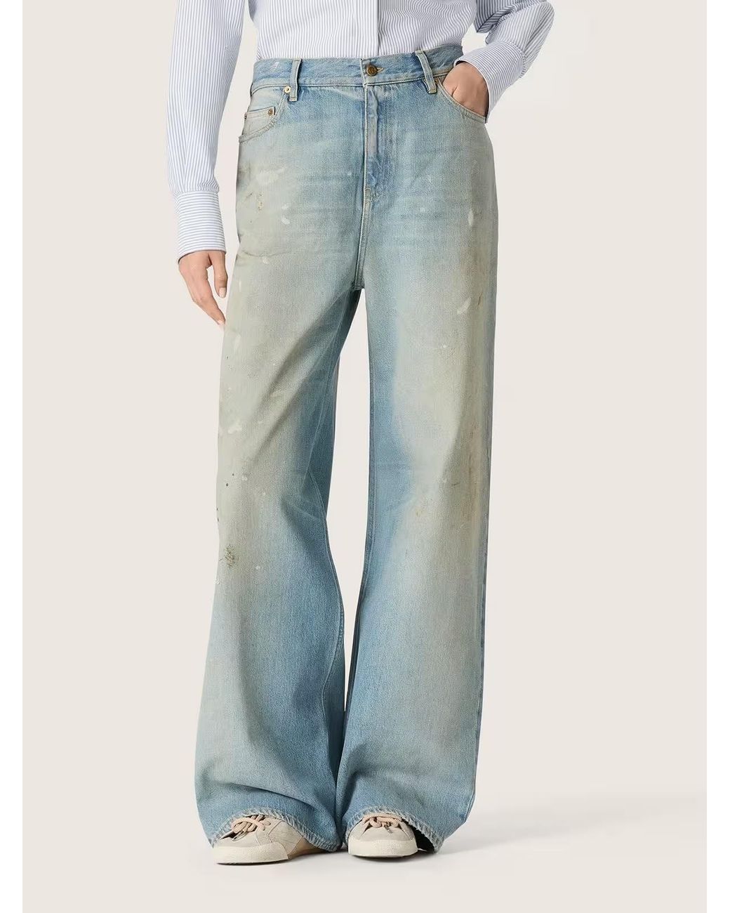 Golden Goose Deluxe Brand Blue Wide-Leg Distressed Jeans