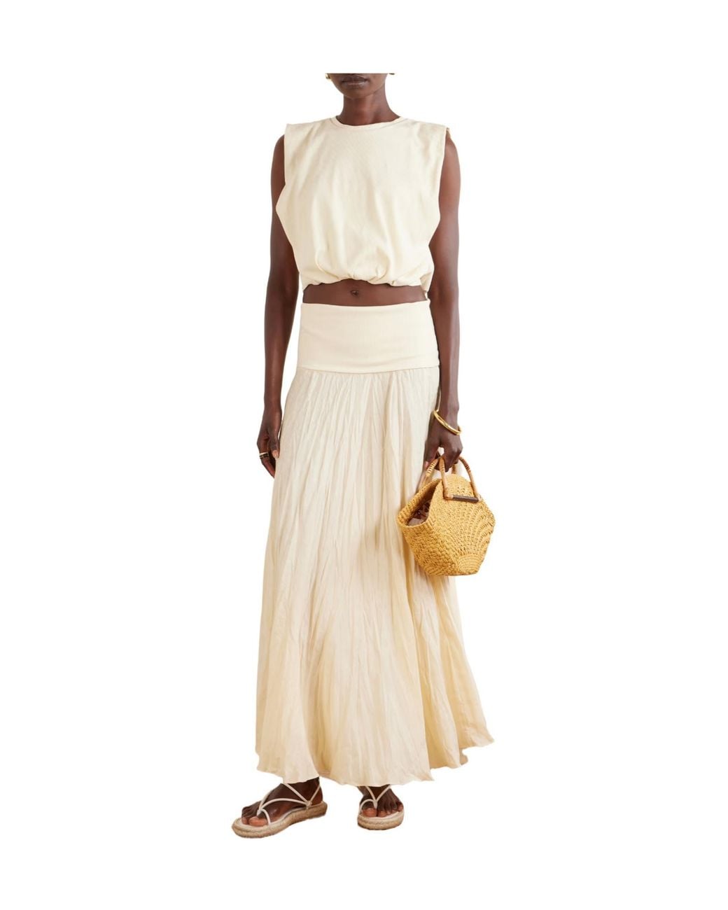 Johanna Ortiz White Light And Sound Linen-Blend Jersey Maxi Skirt