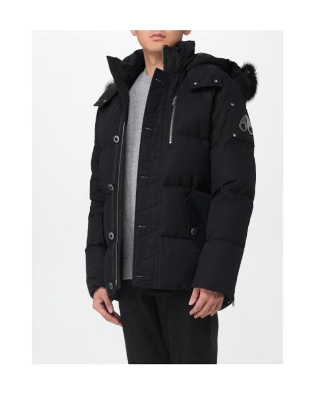 Moose Knuckles Black Zip Detailed Hooded Coat for men