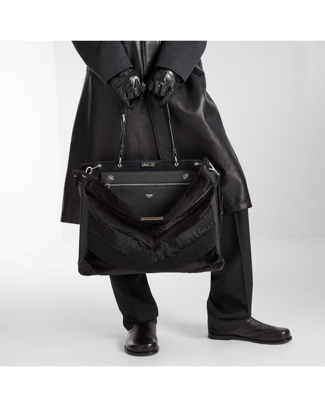 Fendi Black Maxi Peekaboo Soft Inlaid Fur Bag for men