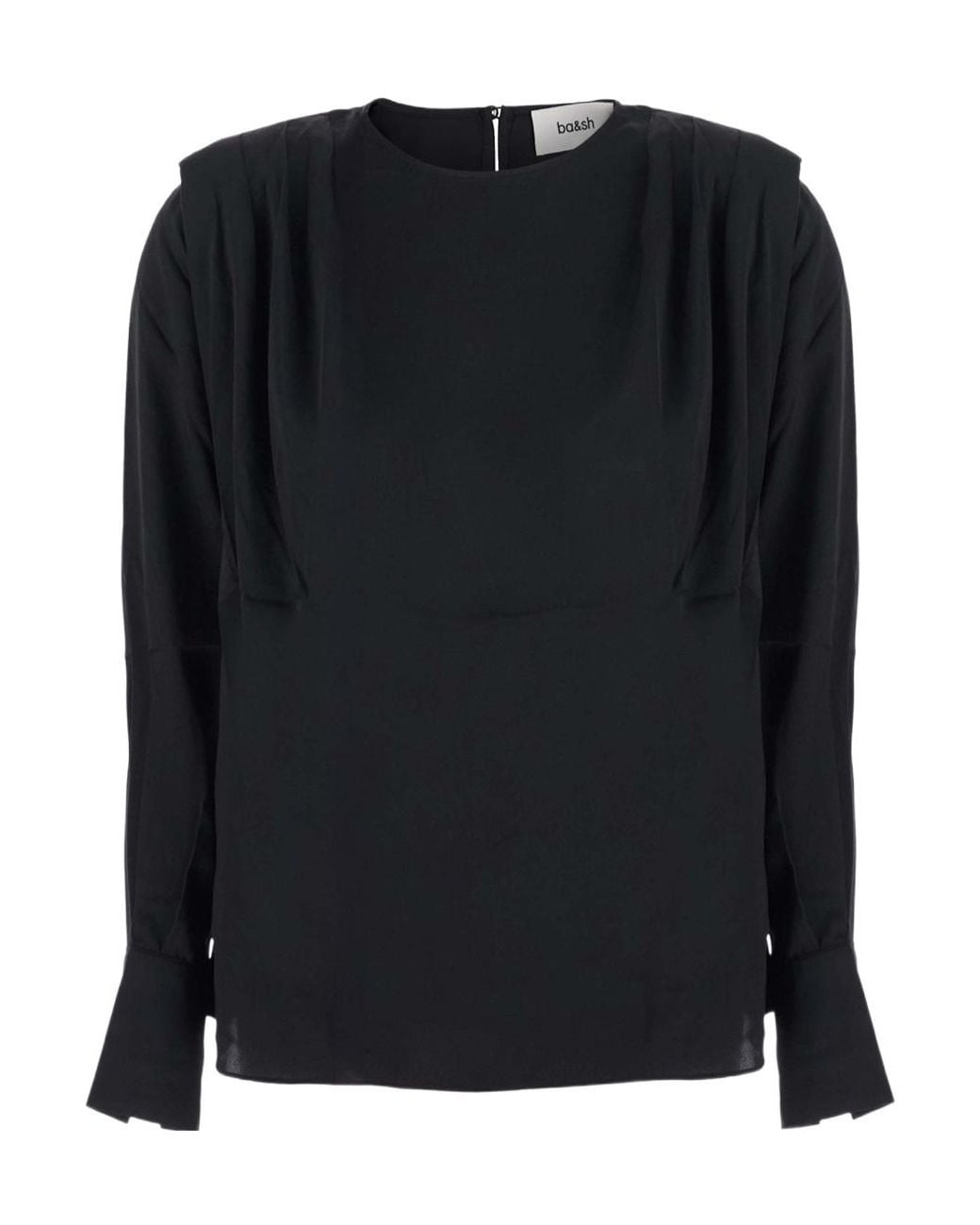 Ba&sh Black Cadie Pleated Long-Sleeve Top