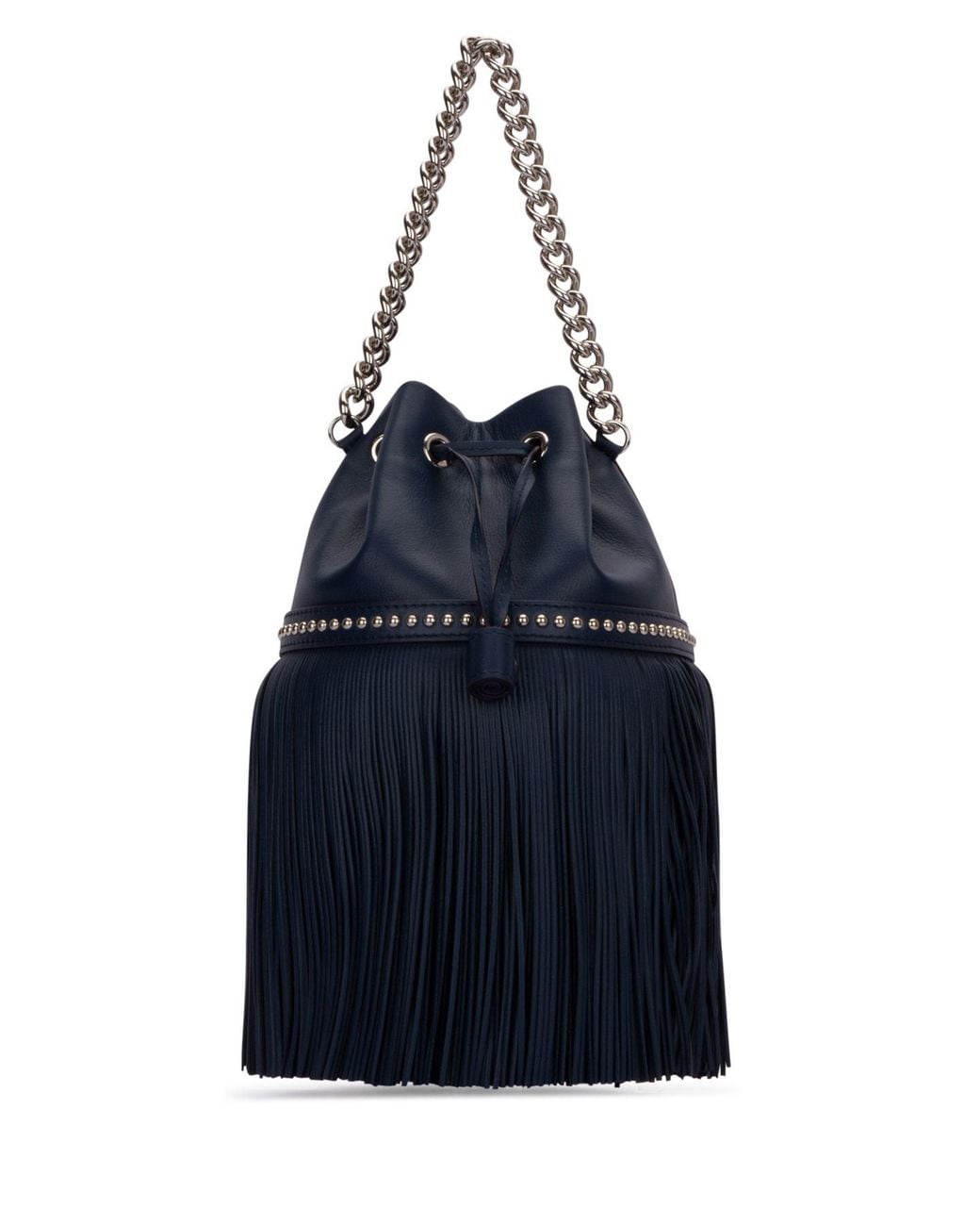 J&m Davidson Blue Fringed Chain-Strap Bucket Bag