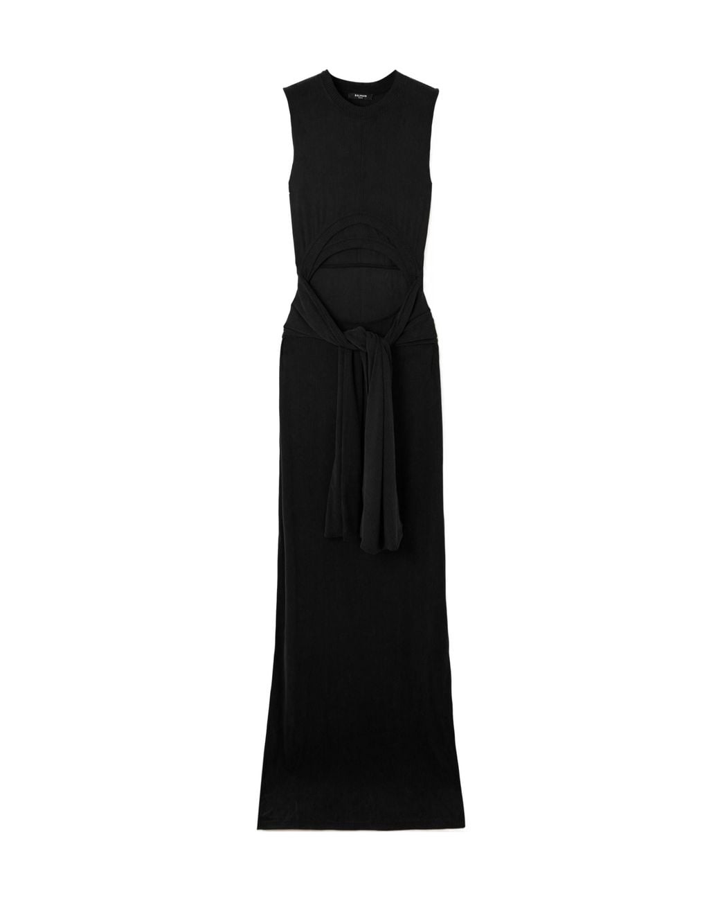 Balmain Black Cut Out Detailed Ribbed Maxi Dress