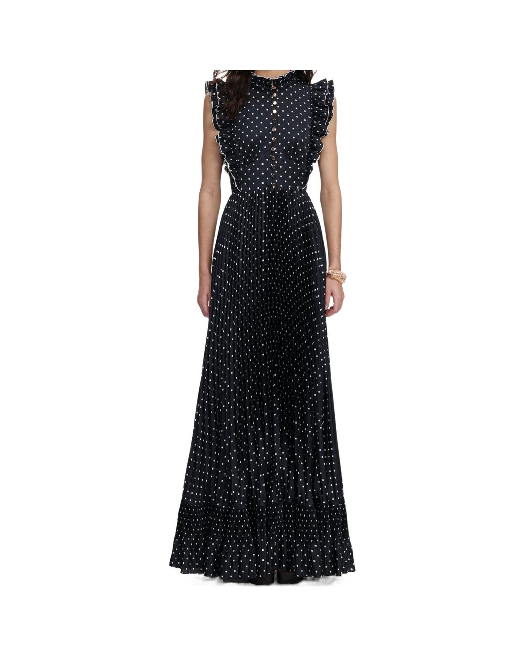 Self-Portrait Blue Ruffled Polka-Dot Maxi Dress