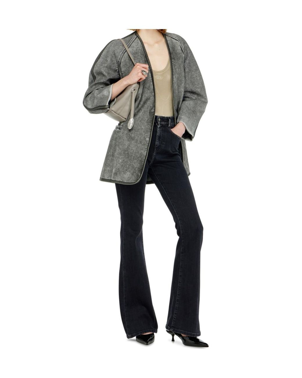DIESEL Gray Cardigan Jacket With Cocoon Sleeves