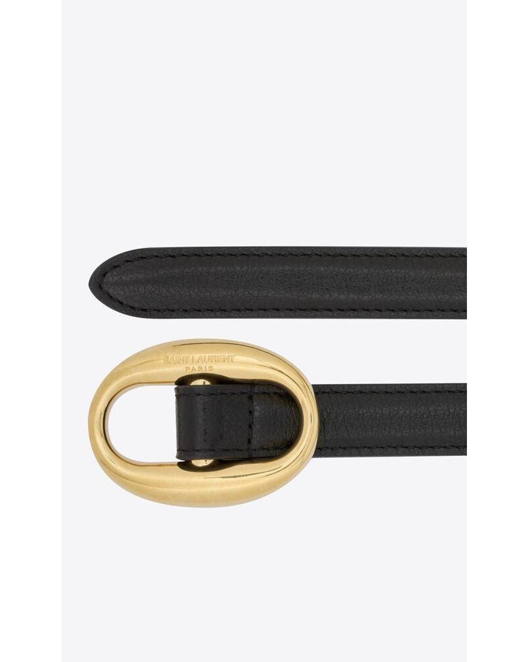 Saint Laurent White Oval Buckle Thin Belt