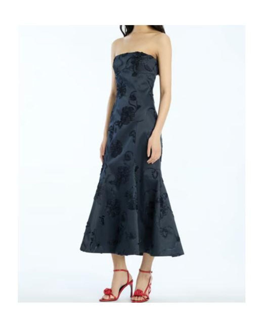 ROTATE BIRGER CHRISTENSEN Blue 3D Flower Midi Dress