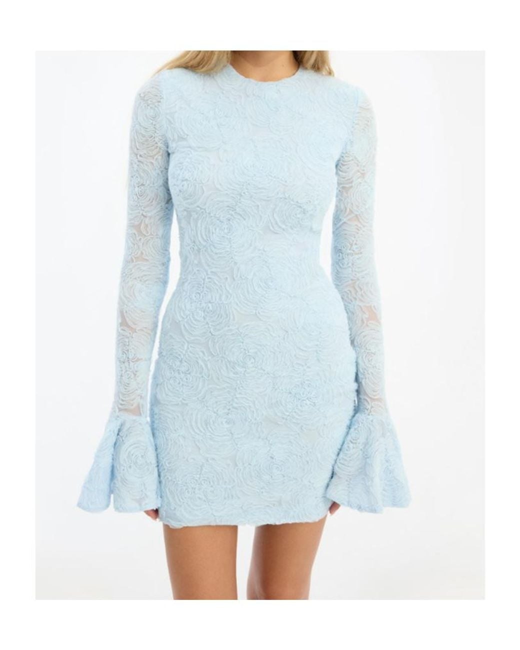 ROTATE BIRGER CHRISTENSEN Blue Textured Long-Sleeve Mini Dress