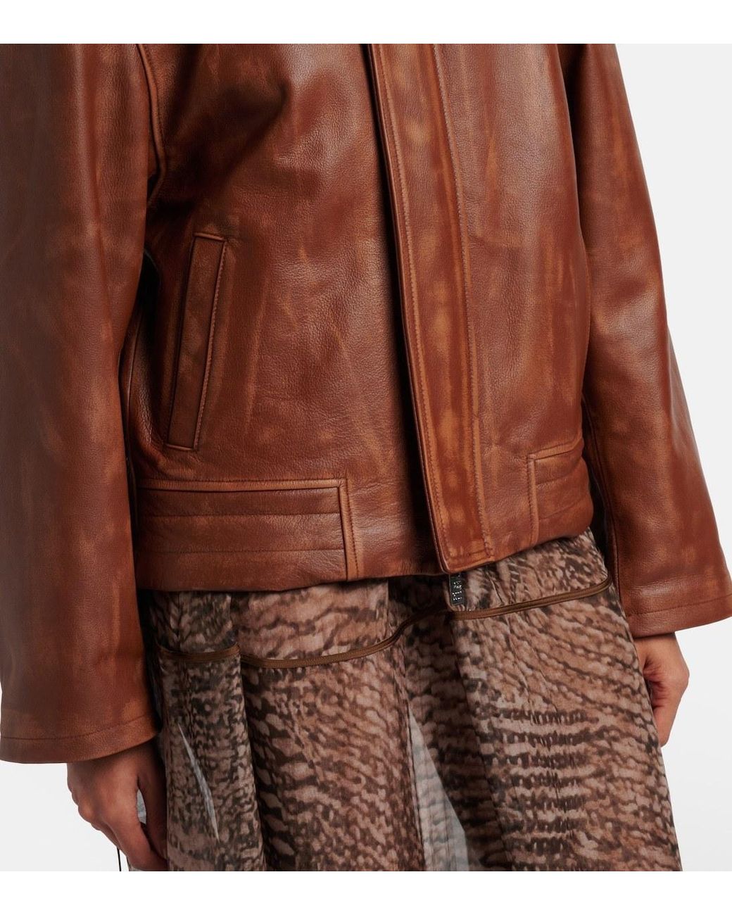 JACQUES WEI Brown Long-Sleeved Leather Jacket