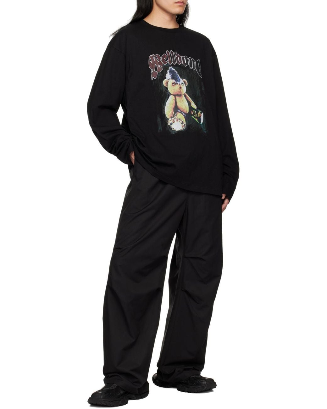 we11done Black Graphic Print T-Shirt for men