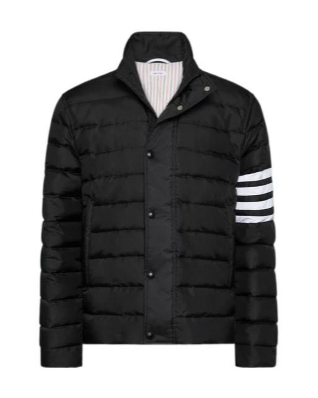 Thom Browne Black Shiny Ripstop Lightweight Down Filled-Bar Jacket for men