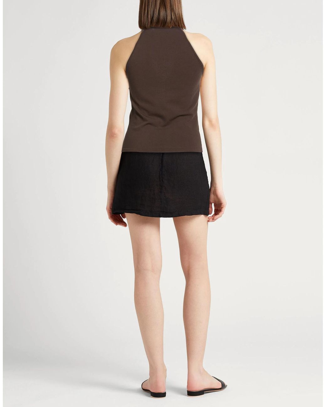 Max Mara Brown Sleeveless Solid-Colored V-Neck Knit Top