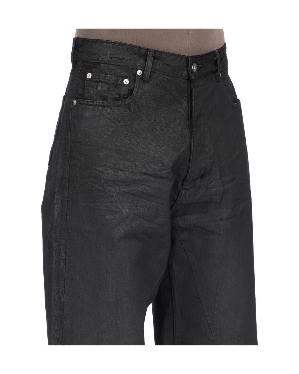 Rick Owens Black Geth Waxed Wide-Leg Jeans for men